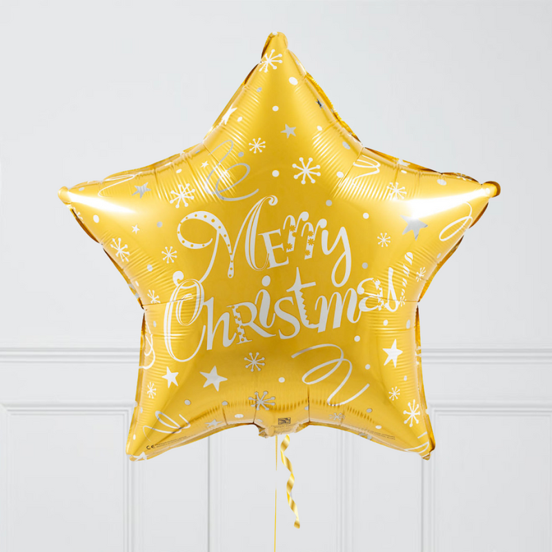 Merry Christmas Golden Inflated Foil Christmas Balloons