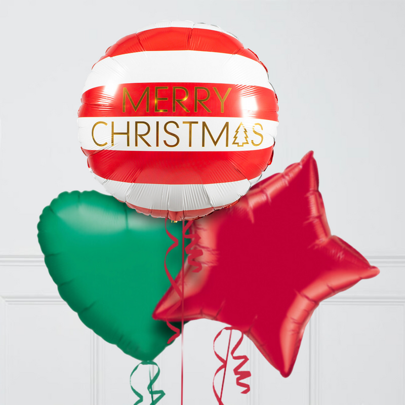 Merry Christmas Striped Inflated Foil Balloon Bunch