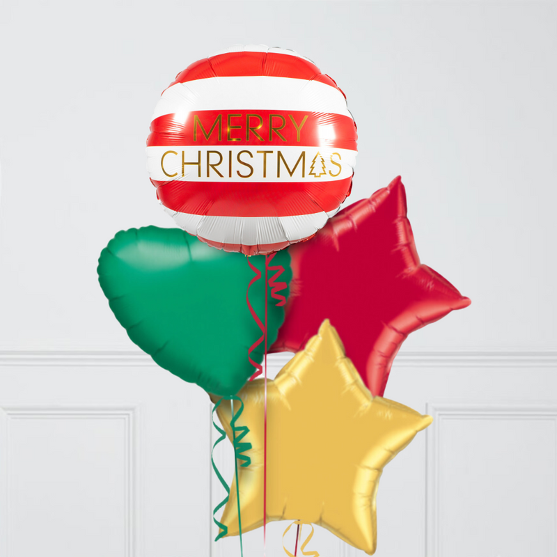 Merry Christmas Striped Inflated Foil Balloon Bunch