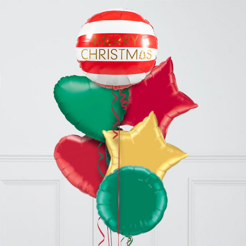 Merry Christmas Striped Inflated Foil Balloon Bunch