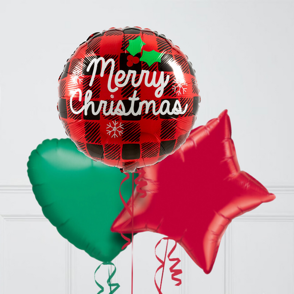 Merry Christmas Tartan Inflated Foil Christmas Balloons