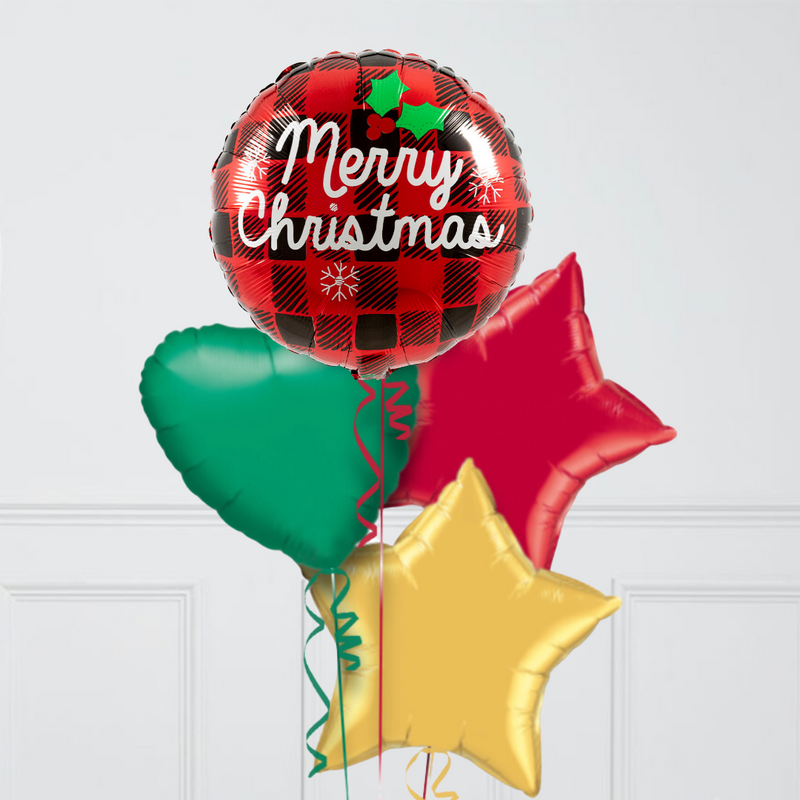 Merry Christmas Tartan Inflated Foil Christmas Balloons