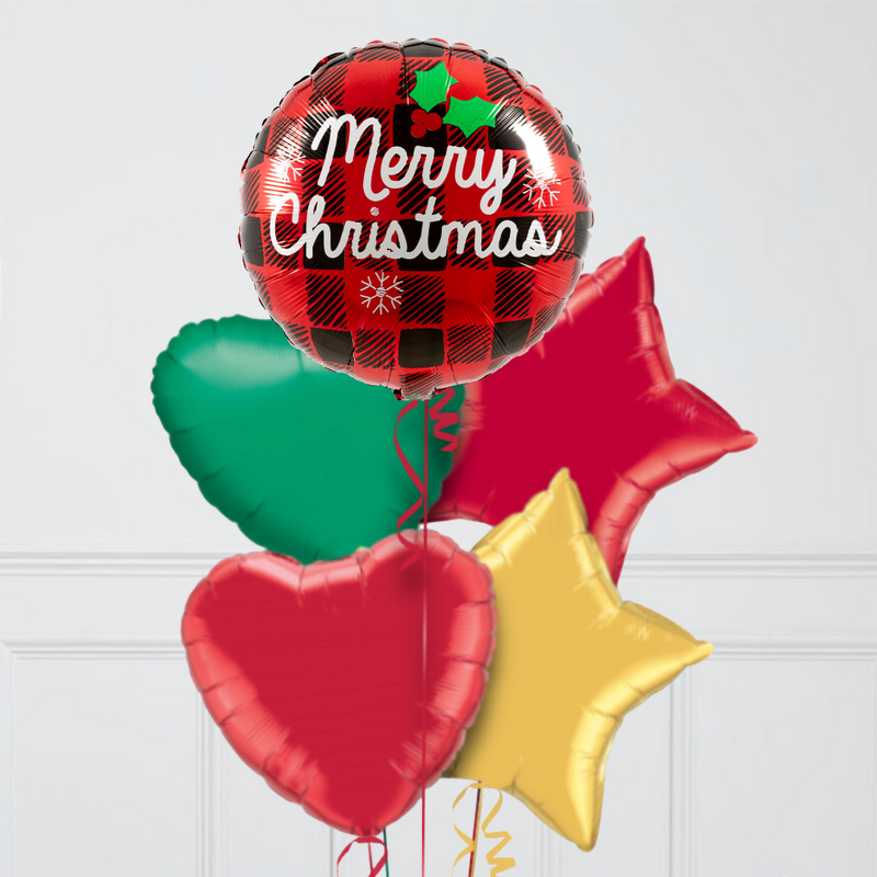 Merry Christmas Tartan Inflated Foil Christmas Balloons