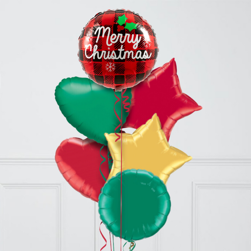 Merry Christmas Tartan Inflated Foil Christmas Balloons