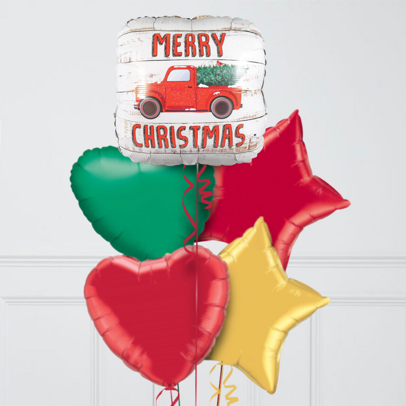 Merry Christmas Truck Inflated Foil Balloon Bunch