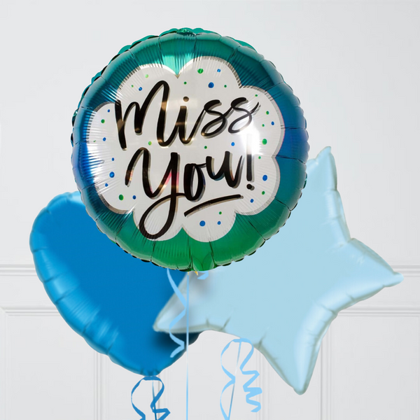 Miss You Sapphire Blue Inflated Foil Balloon Bunch