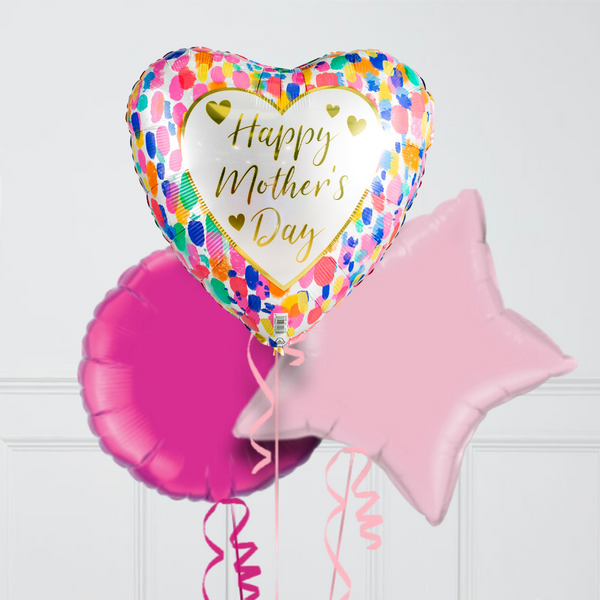 Mother's Day Watercolour Satin Hearts Inflated Foil Balloon Bunch