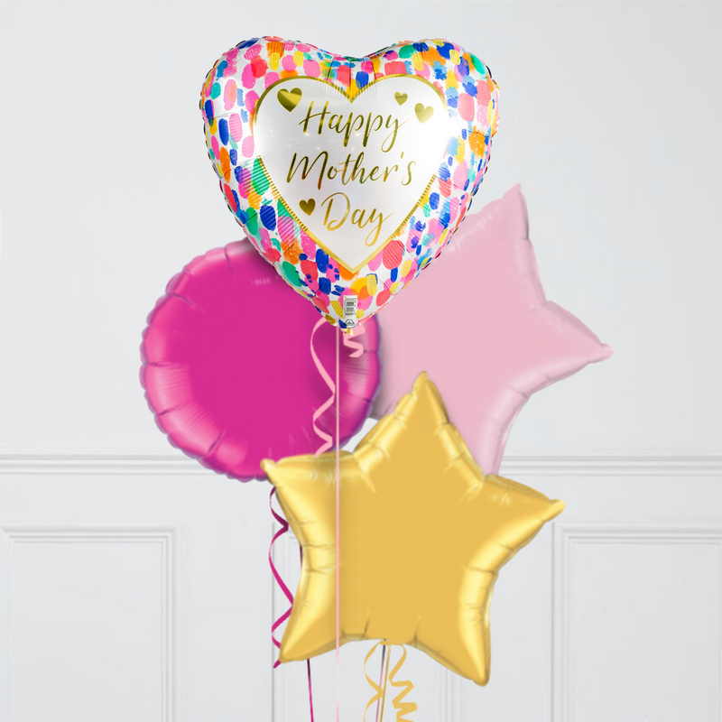 Mother's Day Watercolour Satin Hearts Inflated Foil Balloon Bunch