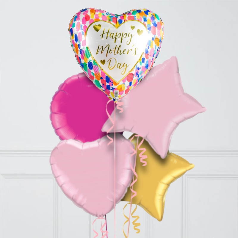 Mother's Day Watercolour Satin Hearts Inflated Foil Balloon Bunch