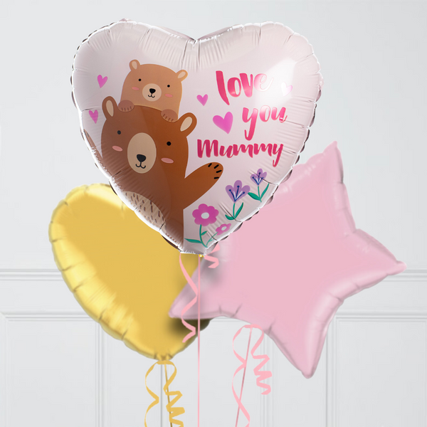 Mummy Bear Mother's Day Hearts Inflated Foil Balloon Bunch