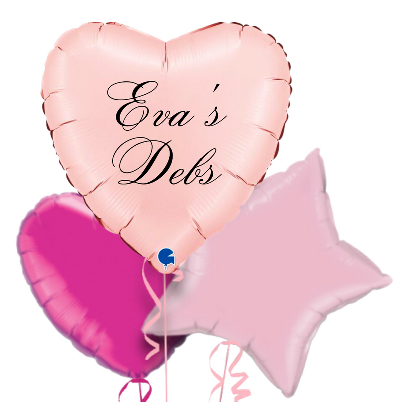 Pink Debs Personalised Heart Balloon Bouquet