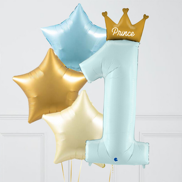 Number 1 Crown Blue First Birthday Balloon Package