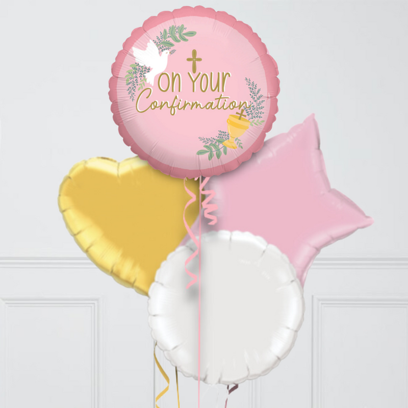 On Your Confirmation Baby Pink Inflated Foil Balloon Bunch