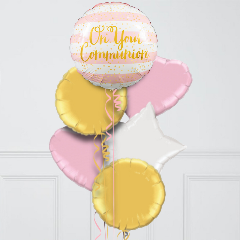 On Your Holy Communion Baby Pink Inflated Foil Balloon Bunch