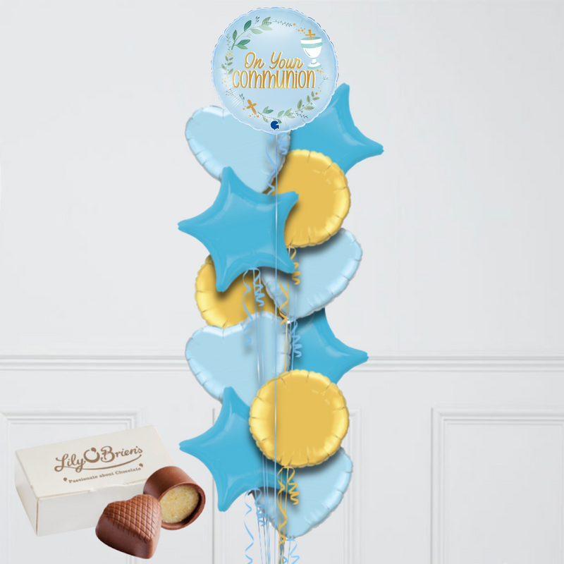 On Your Communion Blue Inflated Foil Balloon Bunch