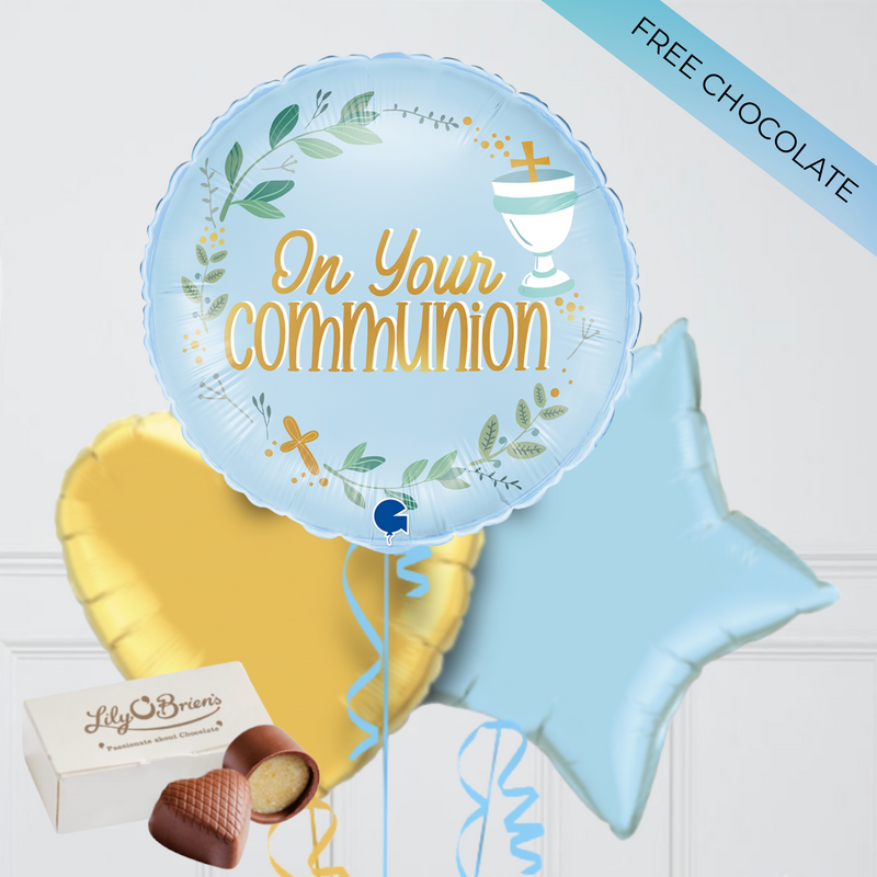 On Your Communion Blue Inflated Foil Balloon Bunch
