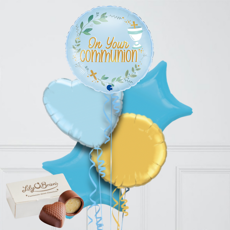 On Your Communion Blue Inflated Foil Balloon Bunch