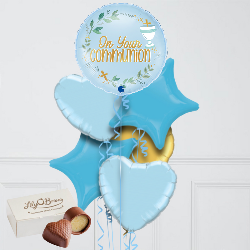 On Your Communion Blue Inflated Foil Balloon Bunch