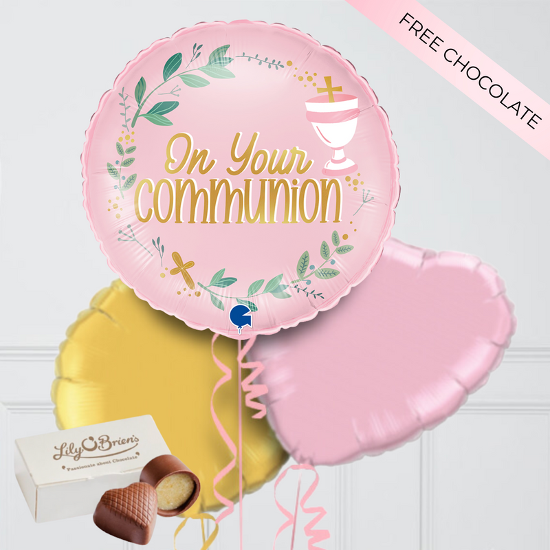 On Your Communion Pink Inflated Foil Balloon Bunch
