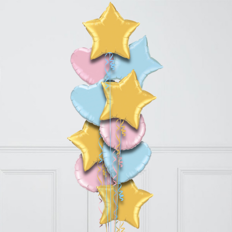 Pastel Chrome Stars Inflated Foil Balloon Bunch