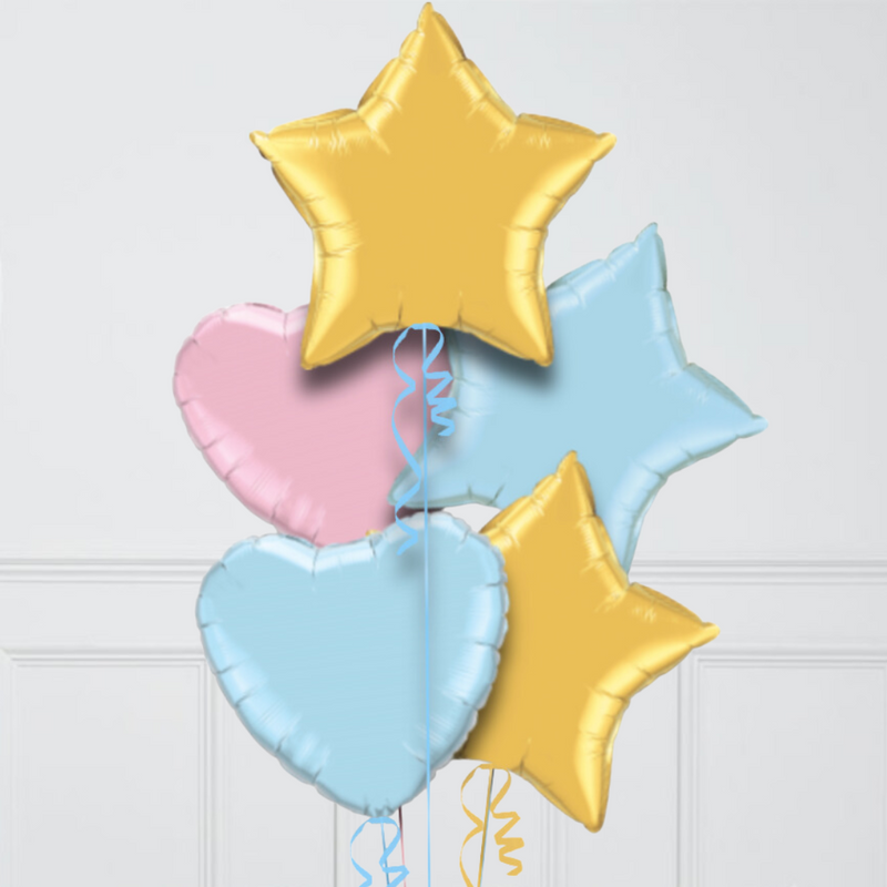 Pastel Chrome Stars Inflated Foil Balloon Bunch