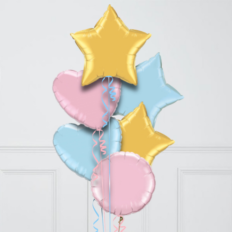 Pastel Chrome Stars Inflated Foil Balloon Bunch