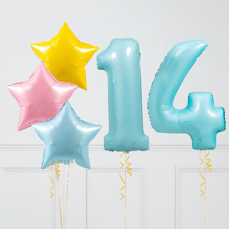 Inflated Pastel Rainbow Baby Blue Balloon Numbers
