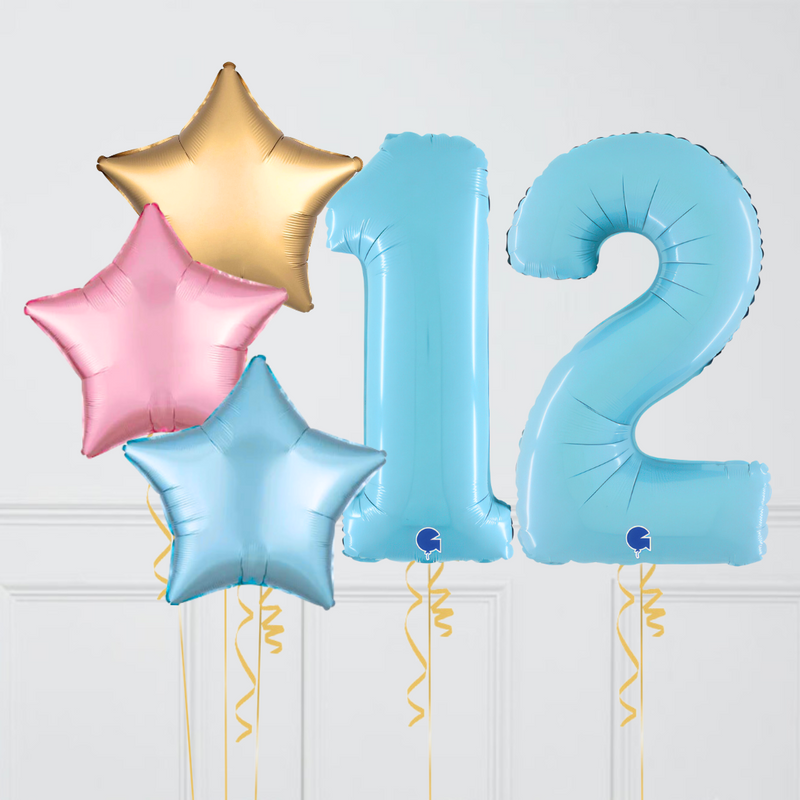 Inflated Pastel Rainbow Baby Blue Balloon Numbers