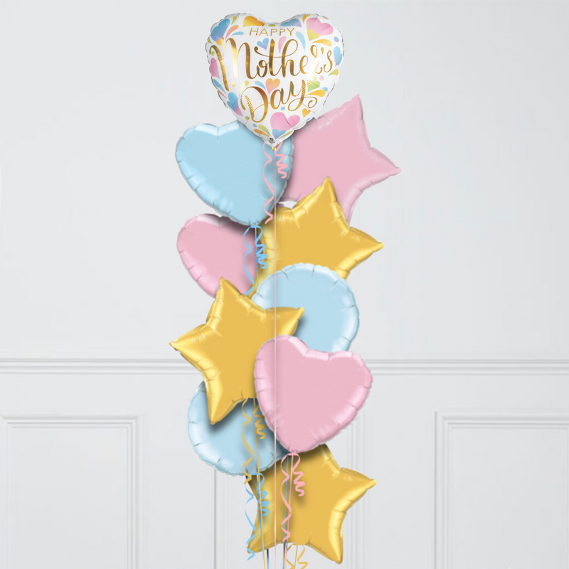 Pastel Rainbow Mother's Day Hearts Inflated Foil Balloon Bunch