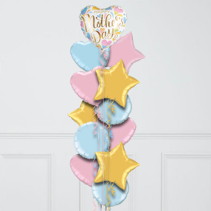 Pastel Rainbow Mother's Day Hearts Inflated Foil Balloon Bunch