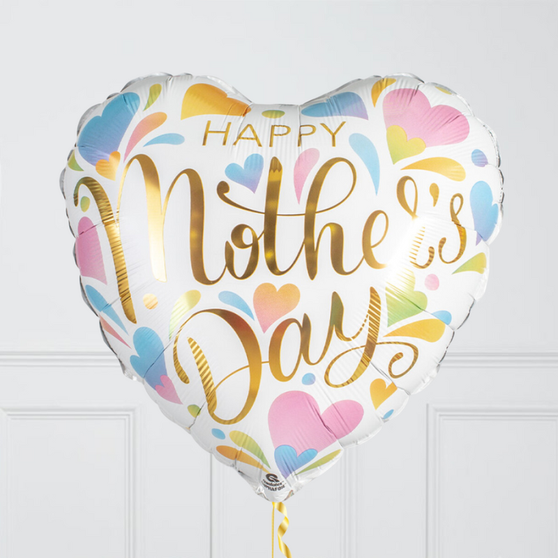 Pastel Rainbow Mother's Day Hearts Inflated Foil Balloon Bunch