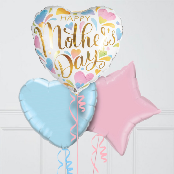 Pastel Rainbow Mother's Day Hearts Inflated Foil Balloon Bunch