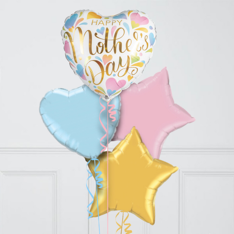 Pastel Rainbow Mother's Day Hearts Inflated Foil Balloon Bunch