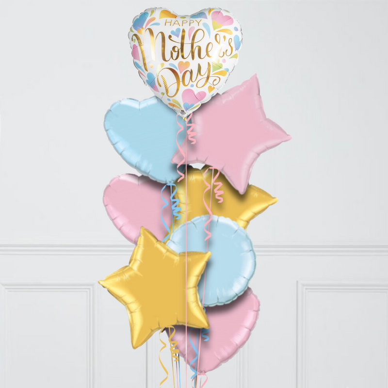 Pastel Rainbow Mother's Day Hearts Inflated Foil Balloon Bunch