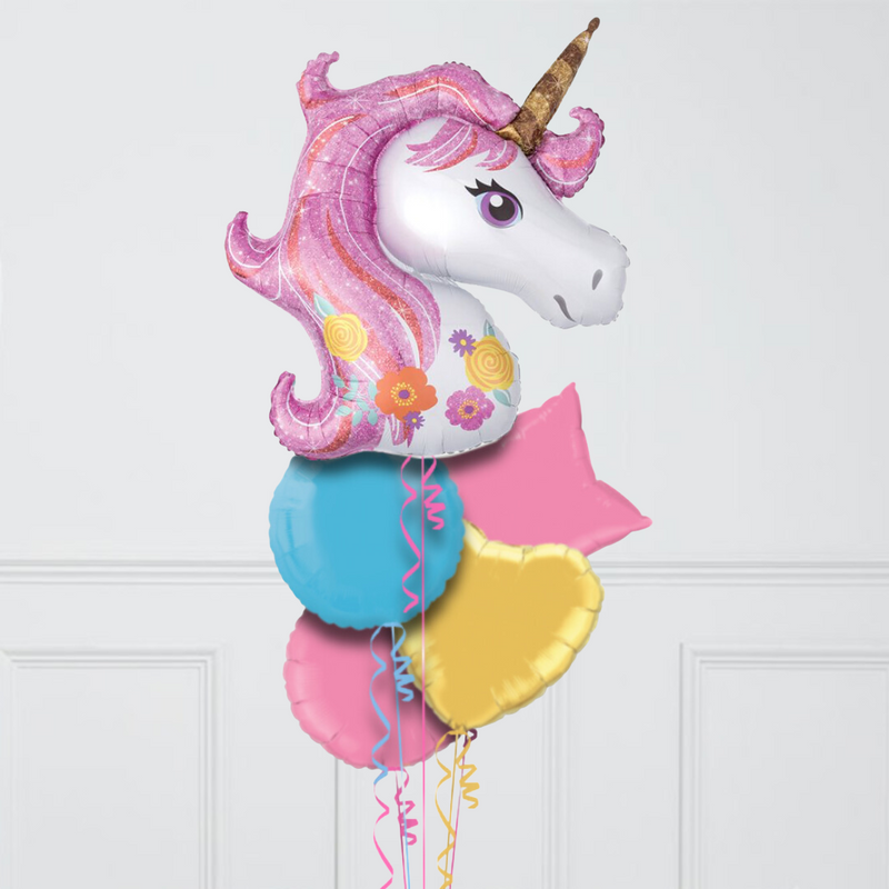 Pastel Sweet Unicorn Birthday Inflated Balloon Bunch