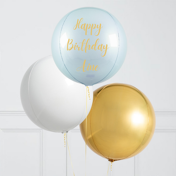 Personalised Baby Blue Inflated Orb Balloon Trio