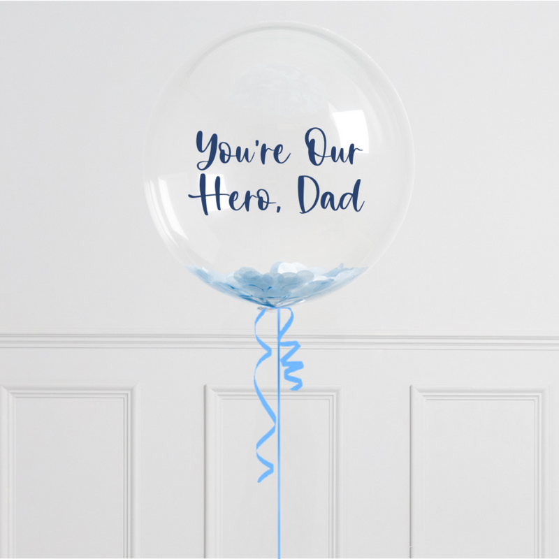 Personalised Baby Blue Our Hero Dad Confetti Bubble Balloon