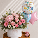 Personalised Blush Rose Hat Box & Retirement Balloons