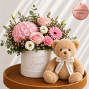 Personalised Blush Rose Hat Box & Teddy Bear