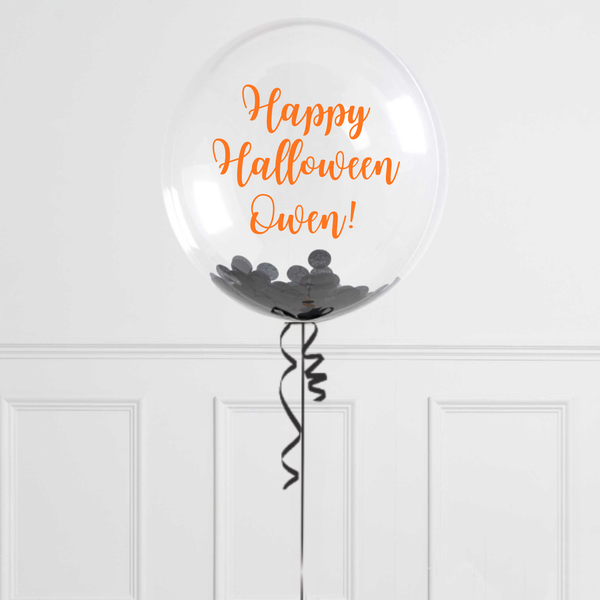 Personalised Halloween Bubble Balloon with Black Confetti
