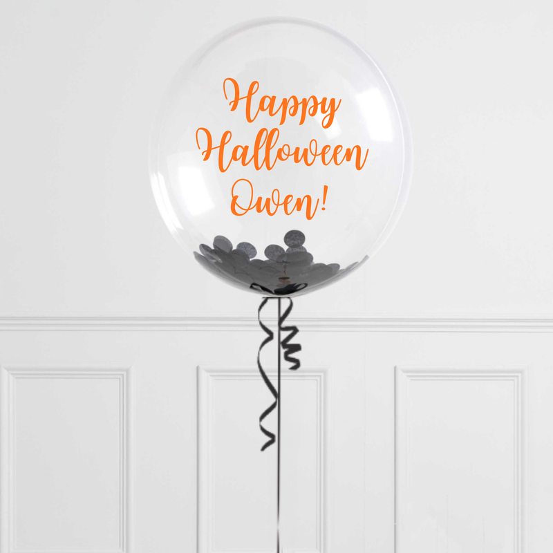 Personalised Halloween Bubble Balloon with Black Confetti