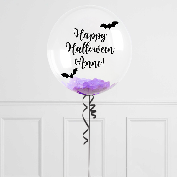 Personalised Halloween Bubble Balloon with Purple Confetti