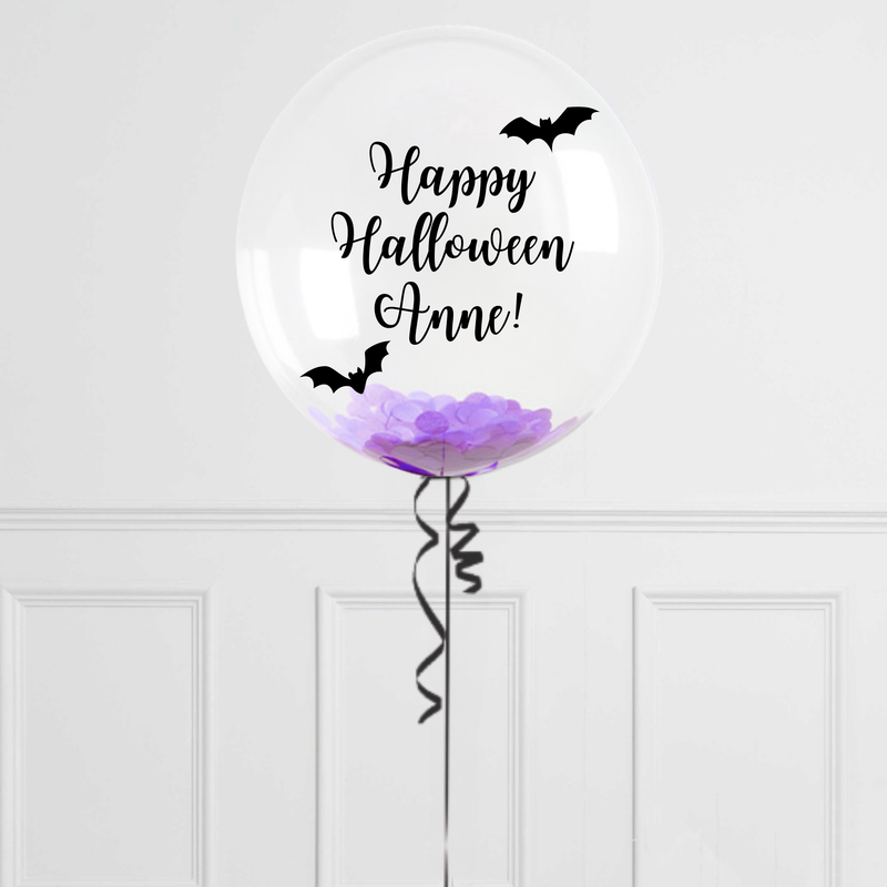 Personalised Halloween Bubble Balloon with Purple Confetti