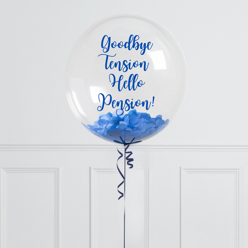 Personalised Happy Retirement Blue Confetti Bubble Balloon