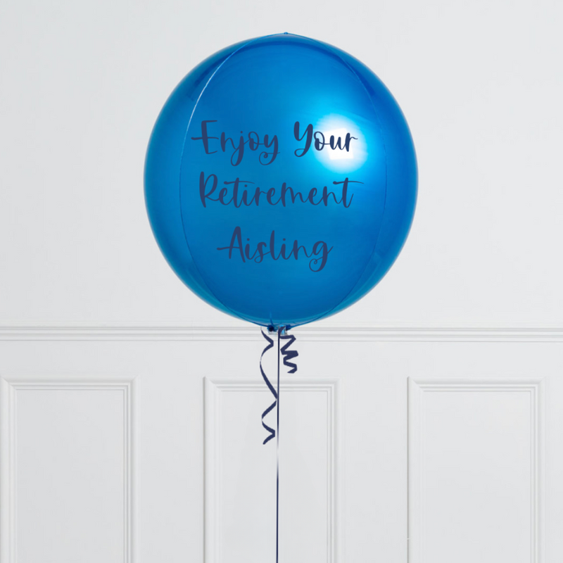 Personalised Happy Retirement Sapphire Blue Inflated Orb Balloon