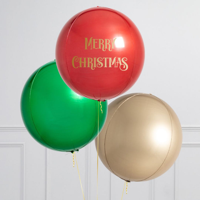 Personalised Merry & Bright Christmas Inflated Orb Balloon Trio