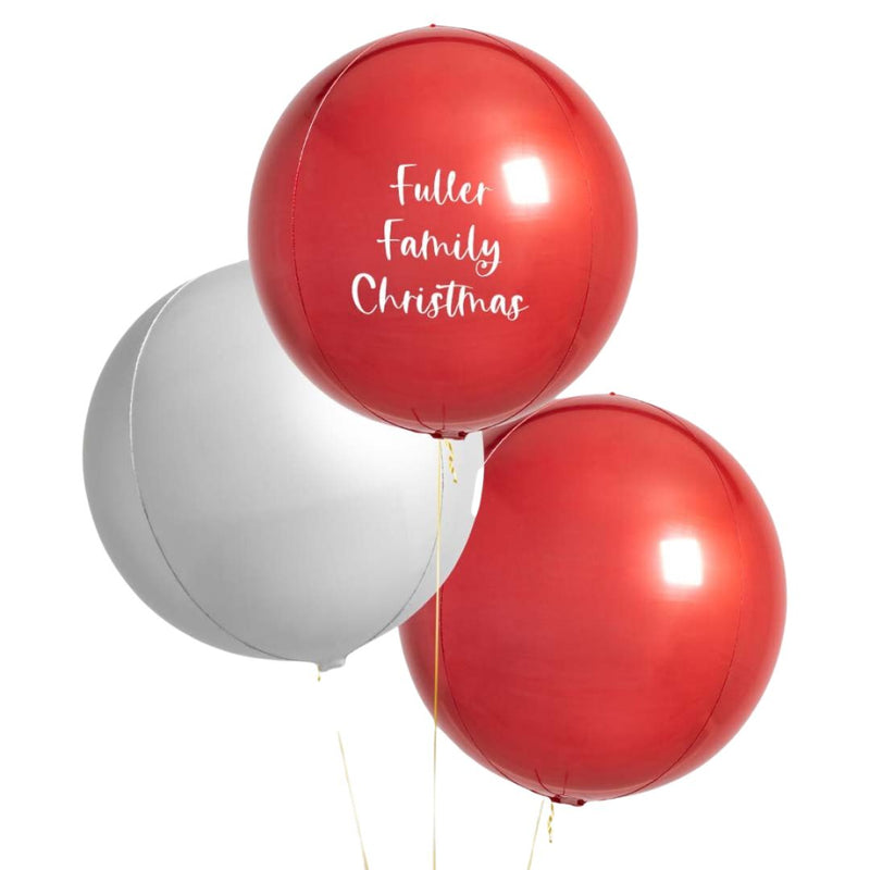 Personalised Red & White Christmas Inflated Orb Balloon Trio
