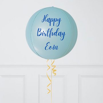 Personalised Satin Pastel Blue Inflated Party Orb Balloon