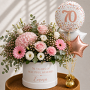 Personalised 70th Pink Birthday Flowers & Balloon Bunch Gift Set