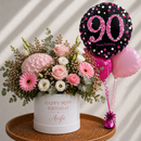 Personalised 90th Birthday Flowers & Balloon Bunch Gift Set